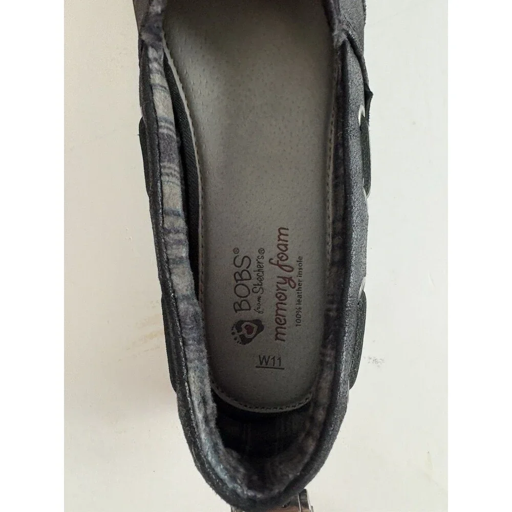 SKECHERS Bobs Chill Luxe Wet Look Shoes Womens Size 11 Black Comfort Flats